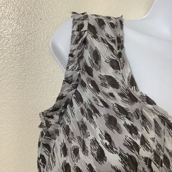 Banana Republic Grey Cheetah Leopard Print Sheer Summer McBling Ruffle Top Small - Picture 4 of 10